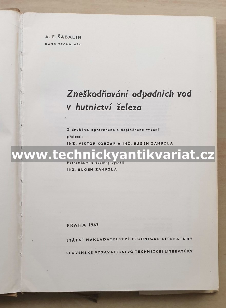 Zneškodňování odpadních vod v hutnictví železa - A.F. Šabalin (1963)