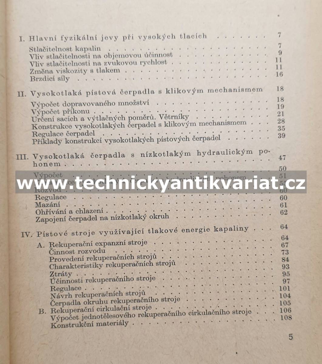 Vysokotlaká čerpadla pístová a rekuperační pro chemický průmysl - Vladimír Věk (1964)