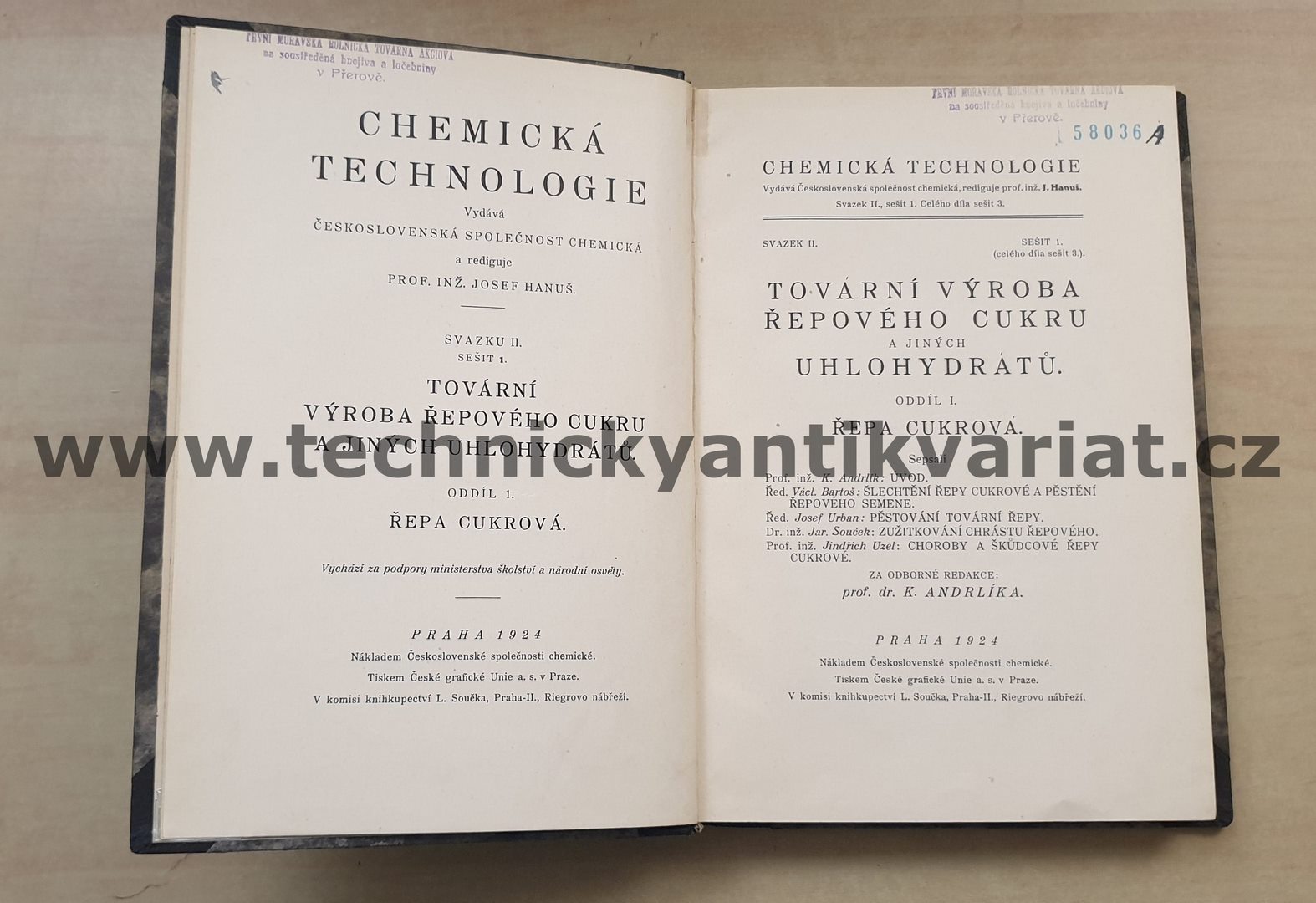 Chemická technologie: tovární výroba řepového cukru a jiných uhlohydrátů II svazek, sešit 1, odíl I. Řepa cukrová - Josef Hanuš (1924)