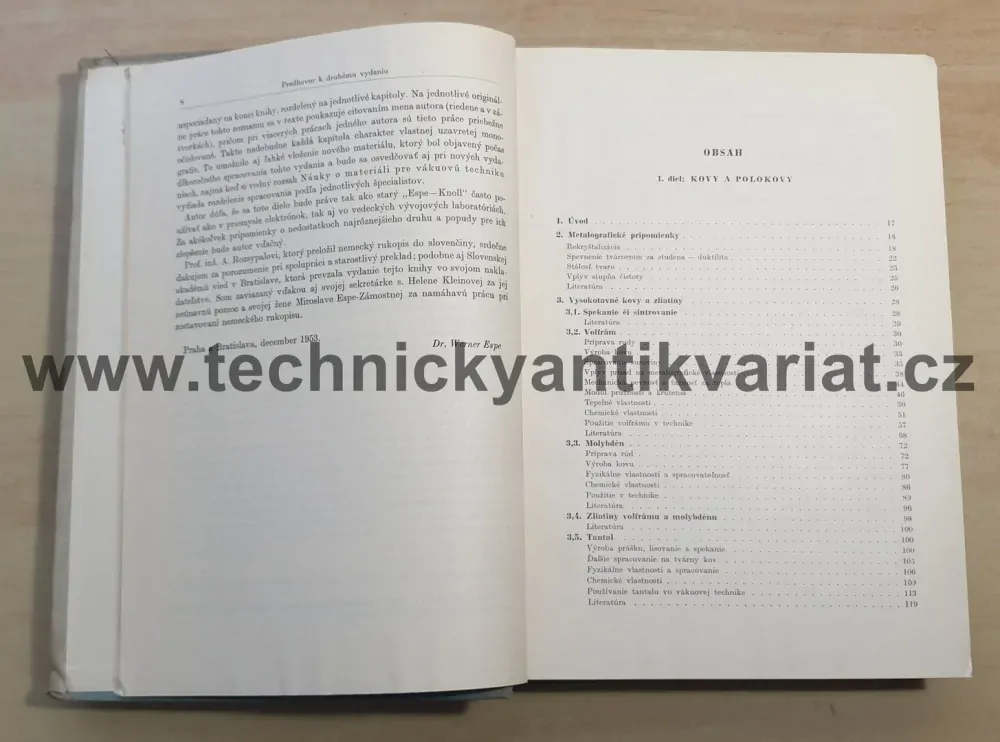 Technologia hmot vákuovej techniky I. Kovy a polokovy - Werner Espe (1957)