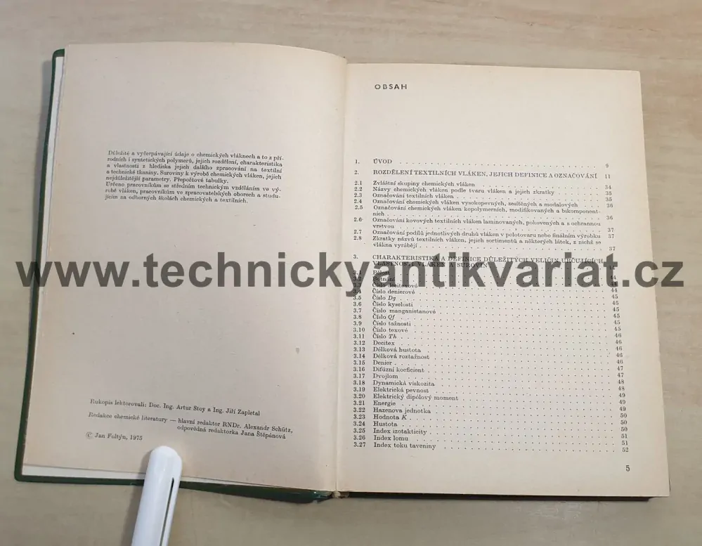 Příruční tabulky pro chemiky vláknaře - J.Foltýn (1975)