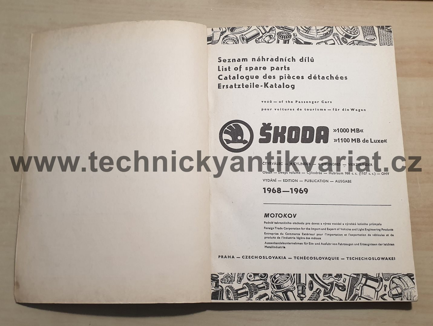 Škoda 1000MB, 1100MB de Luxe - seznam náhradních dílů (1968-1969)