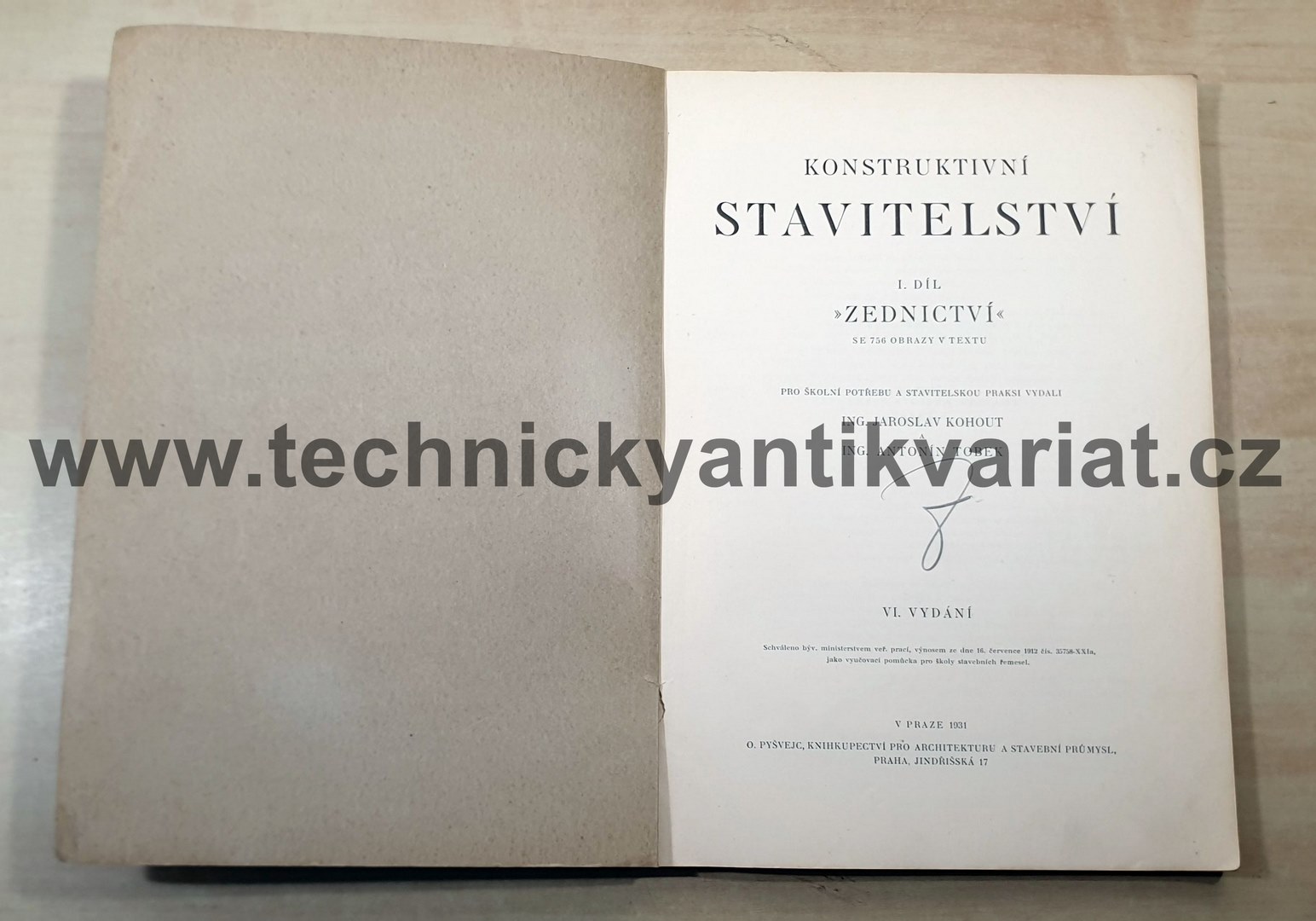 Konstruktivní stavitelství I.díl - Zednictví (Kohout, Tobek) 1931