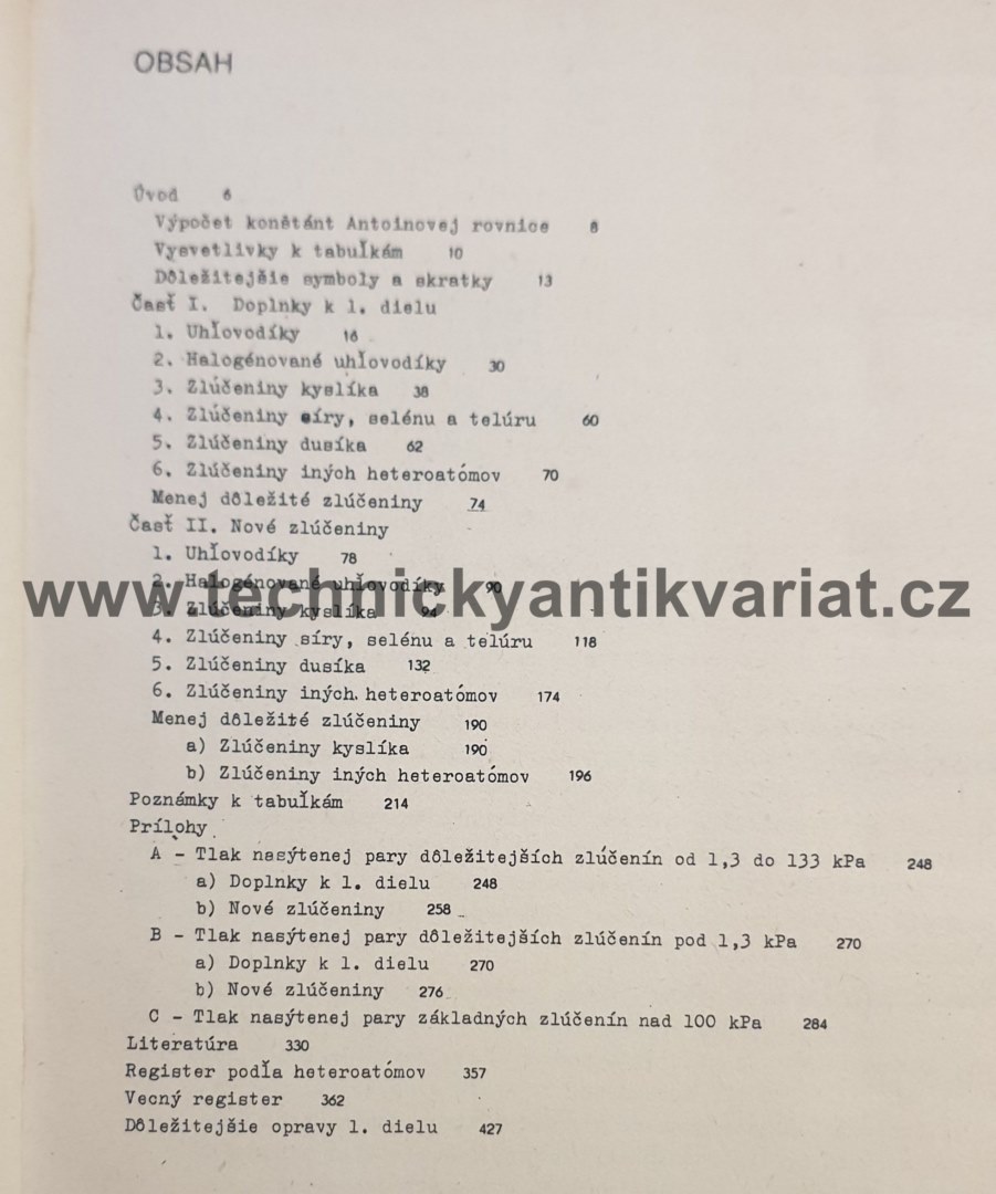 Tlak nasýtenej páry organických zlúčenin (pokračovanie) - Dykyj, Repaš, Svoboda (1984)