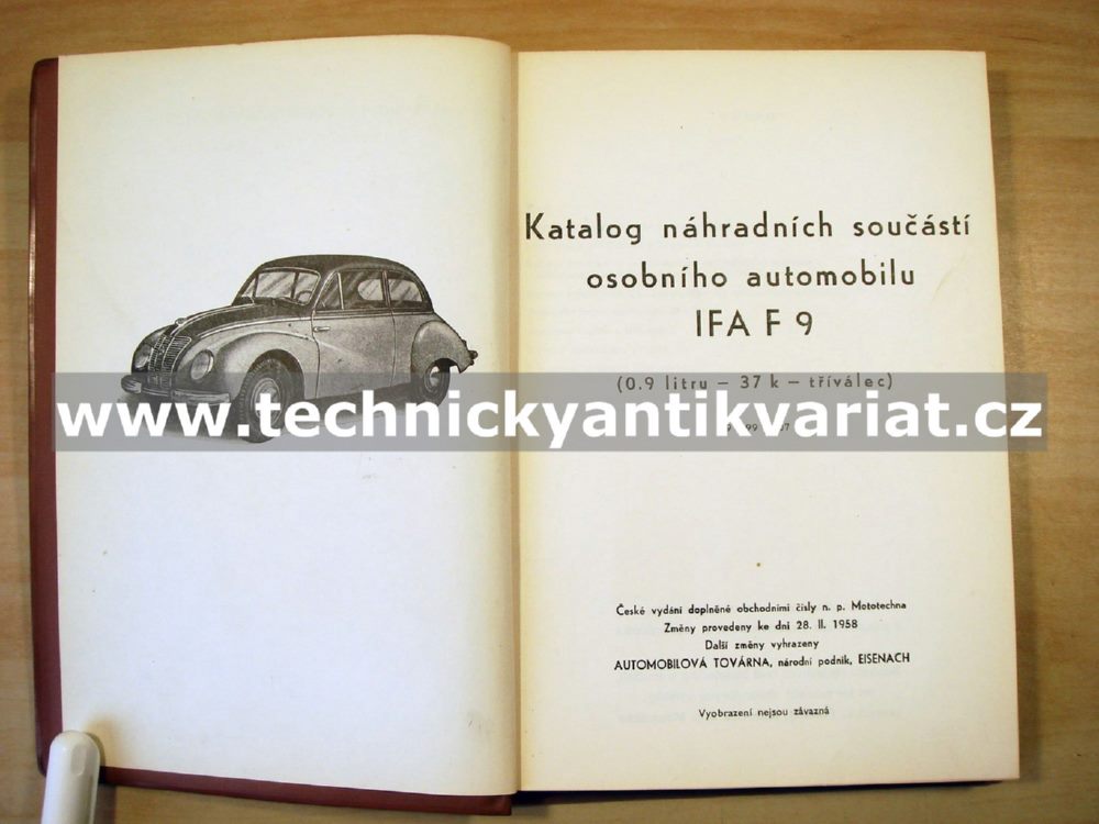 IFA F9 - katalog náhradních součástí (1959)