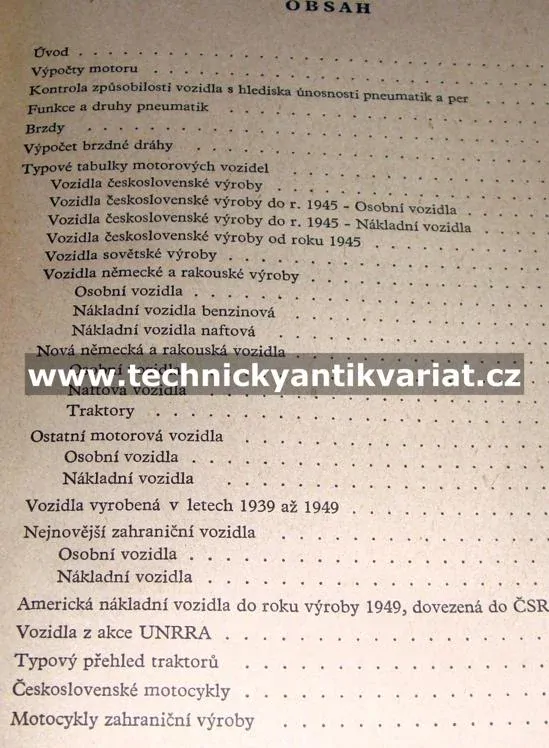 Porovnávací tabulky motorových vozidel - Dobrý, Moravec (1956)