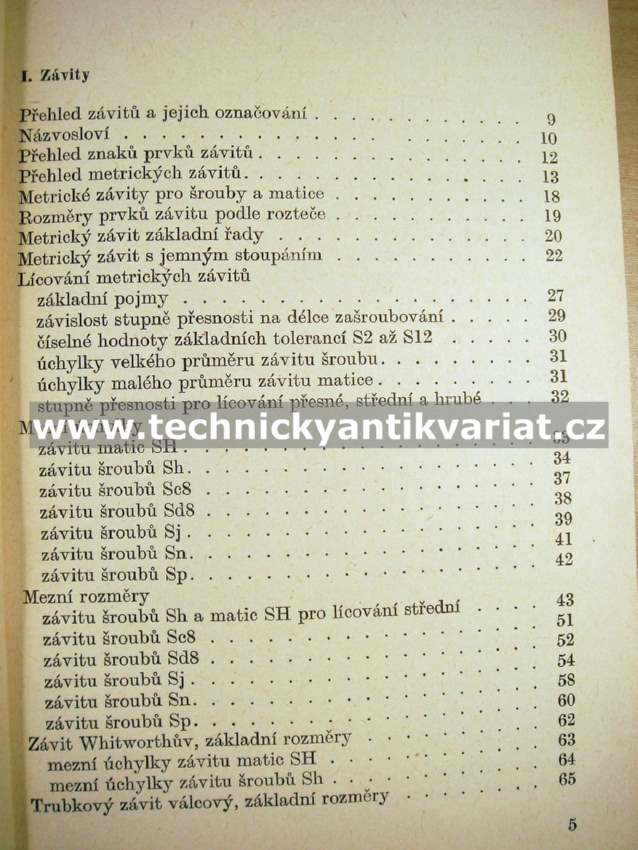 Tabulky normalizovaných závitů a šroubů - Seidler, Kolář (1966)
