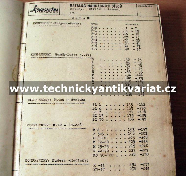 Kompresory - strojní chlazení - katalog náhradních dílů (1953)