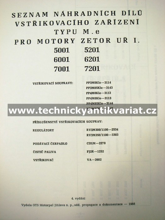 Zetor motory 4901 až 7201 - seznam náhradních dílů vstřikovacích zařízení PP.M.e..