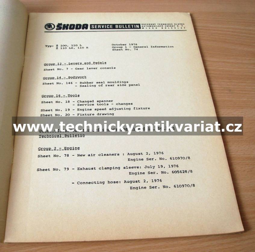 Škoda Service bulletin X.1976