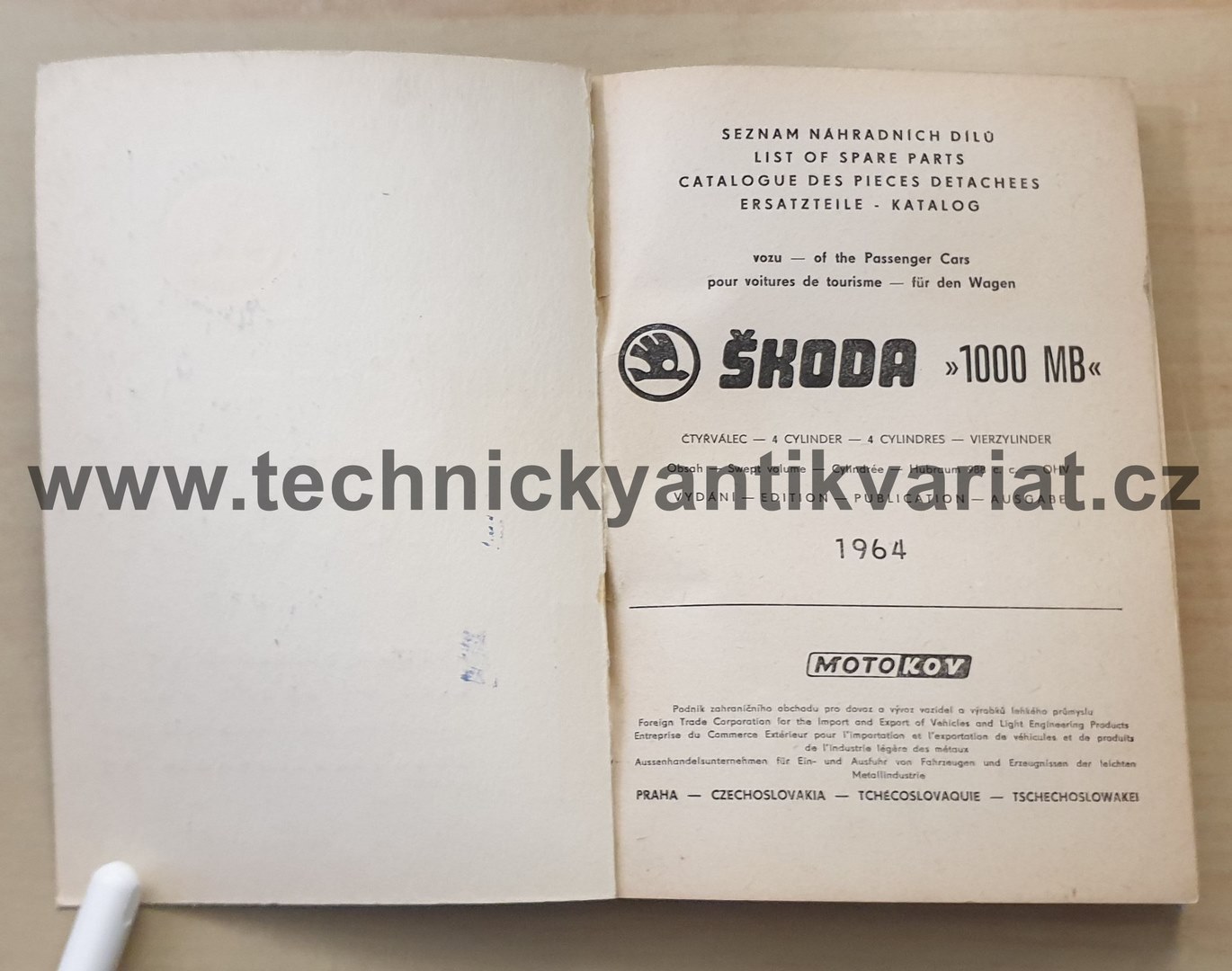 Škoda 1000 MB - seznam náhradních dílů (1964)