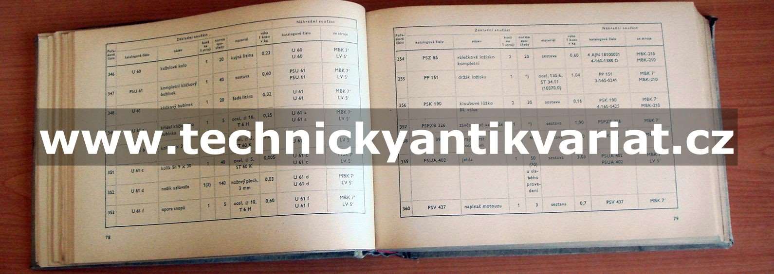 Tabulky schodných náhradních dílů zemědělských strojů