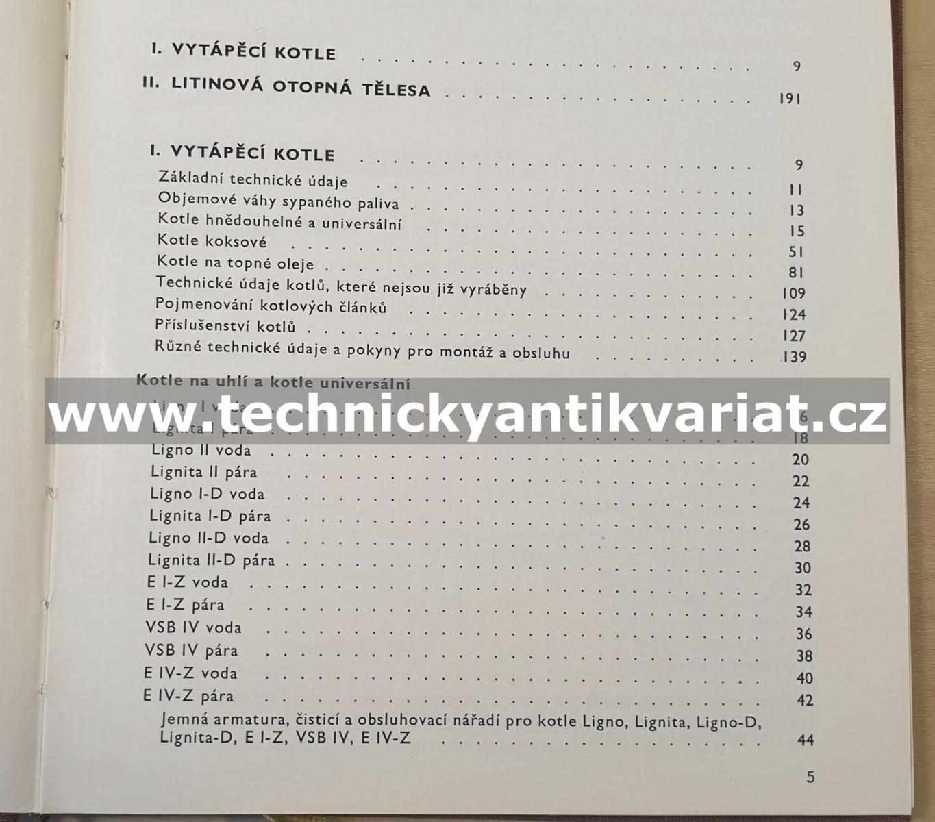 Litinové článkové vytápěcí kotle litinová otopná tělesa (1961)