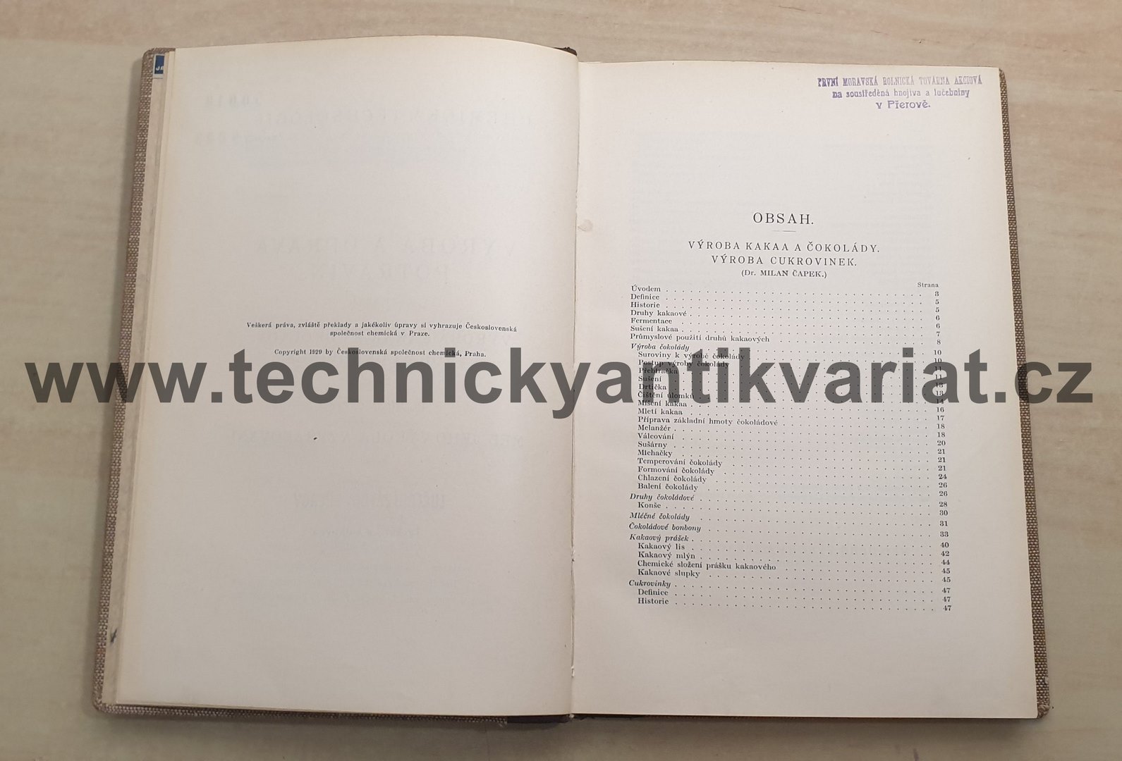 Výroba kakaa a čokolády, cukrovinek, medu - M. Čapek, J. Svoboda (1929)