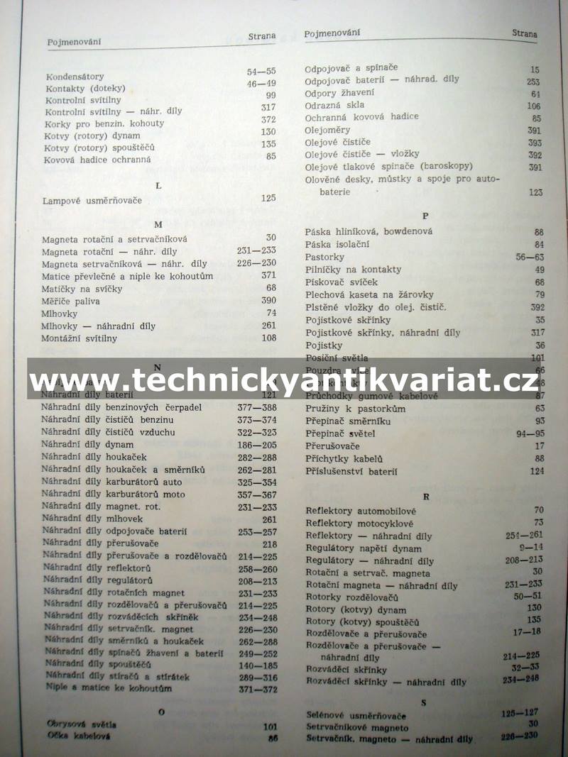 Katalog elektrického příslušenství a karburátorů pro motorová vozidla