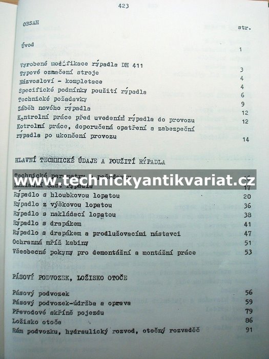 Pásové hydraulické rýpadlo DH 411 - dílenská příručka