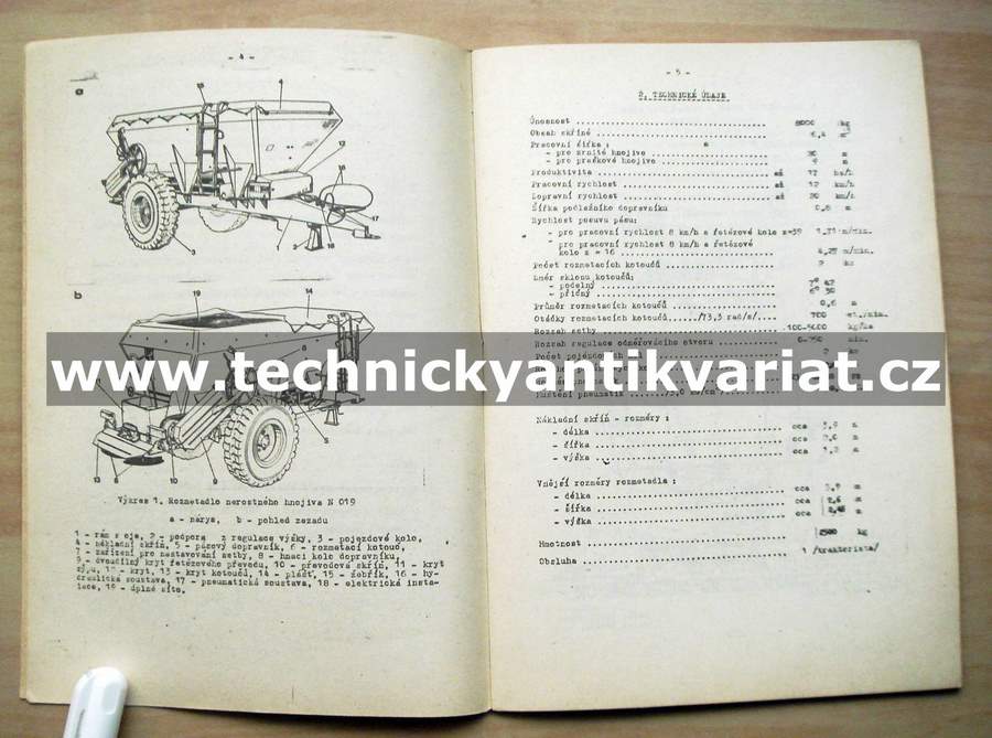 Rozmetadlo vápna a nerostného hnojiva N019 - návod k obsluze, katalog dílů