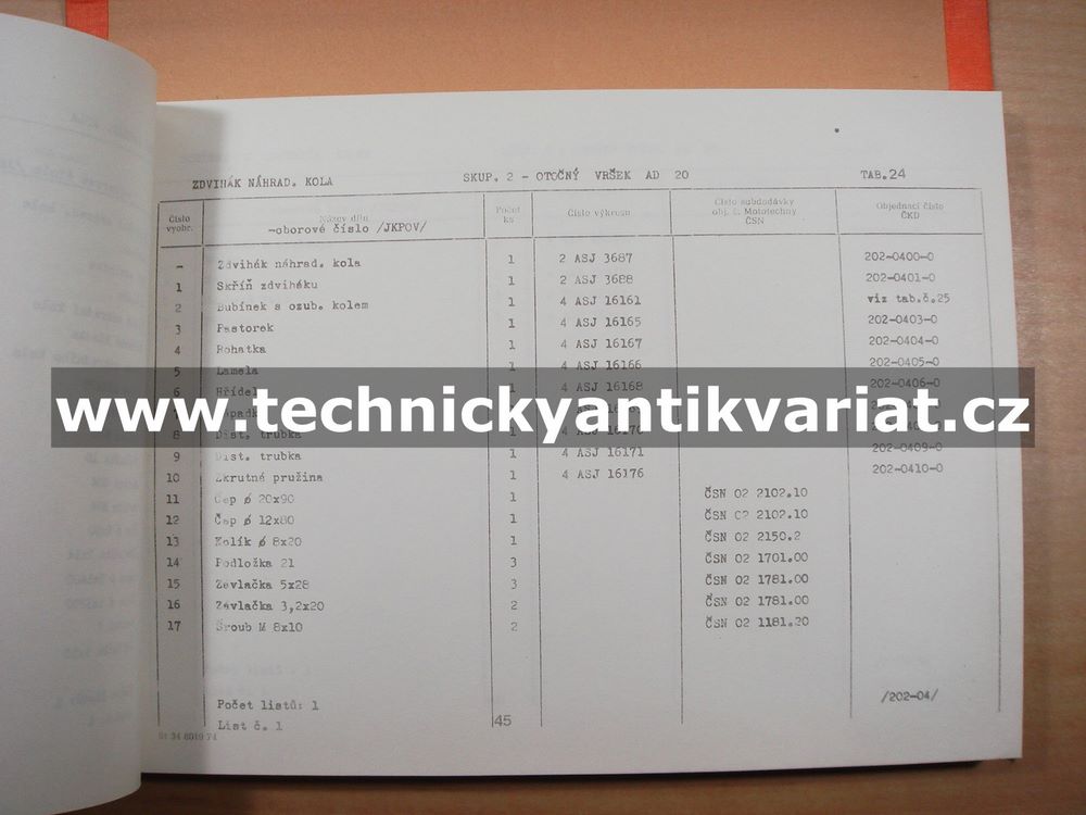 AD 20 - katalog náhradních dílů (1979)
