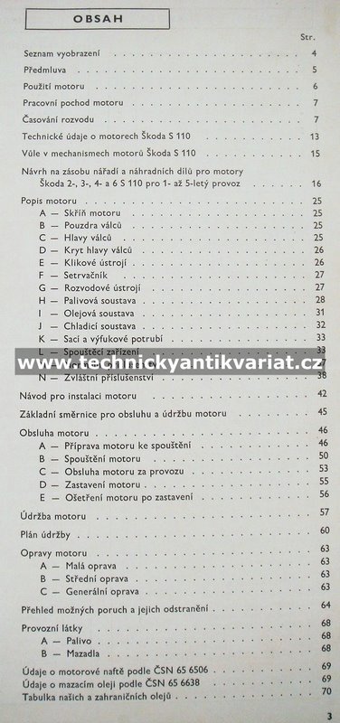 Škoda S110 naftový motor - návod k obsluze (1969)
