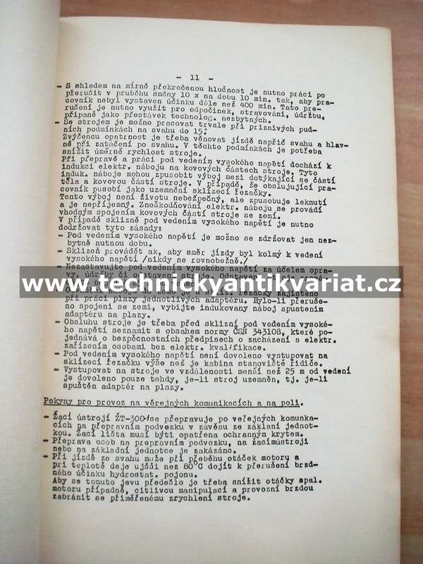 ŽT 300-1 žací ústrojí - návod k obsluze, seznam dílů (1979)