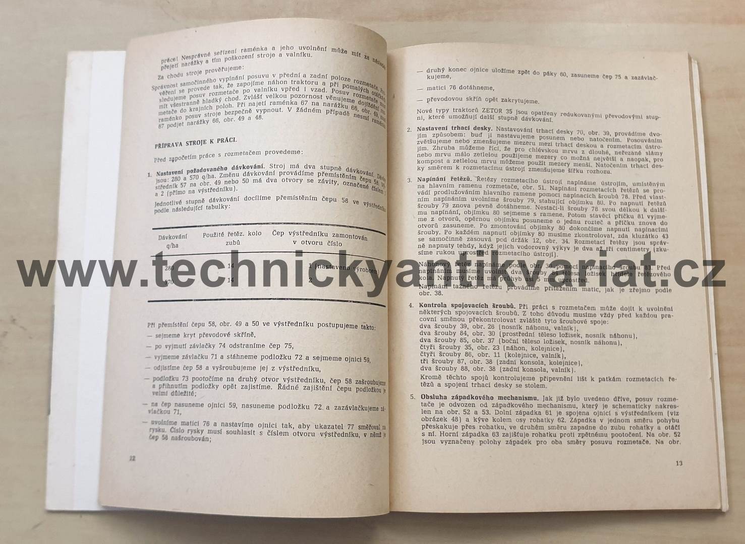Rozmetadlo chlévské mrvy RmA2 - návod k obsluze, seznam dílů (1961)