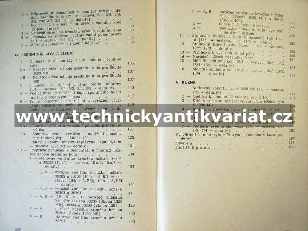 Montážní a kontrolní pomůcky pro automobily Škoda 100 a Škoda 1000MB - Cedrych (1975)