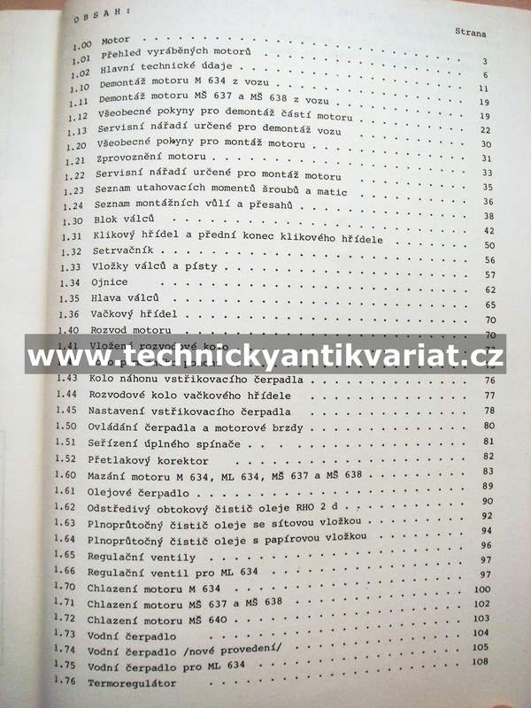 MT100 motory M634, ML 634, MŠ 637 - dílenská příručka (1980)