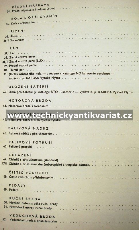 Škoda 706 RTOch Autobusové šasi - katalog náhradních dílů (1972)