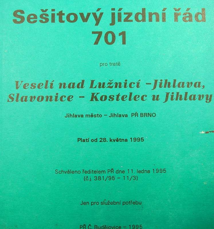 Sešitový jízdní řád 701 (1995)