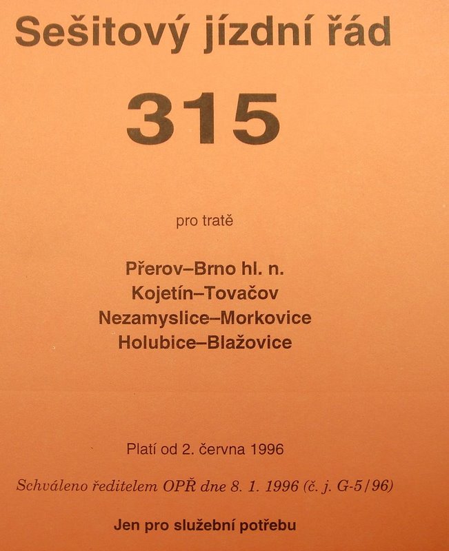 Sešitový jízdní řád 315 (1996)