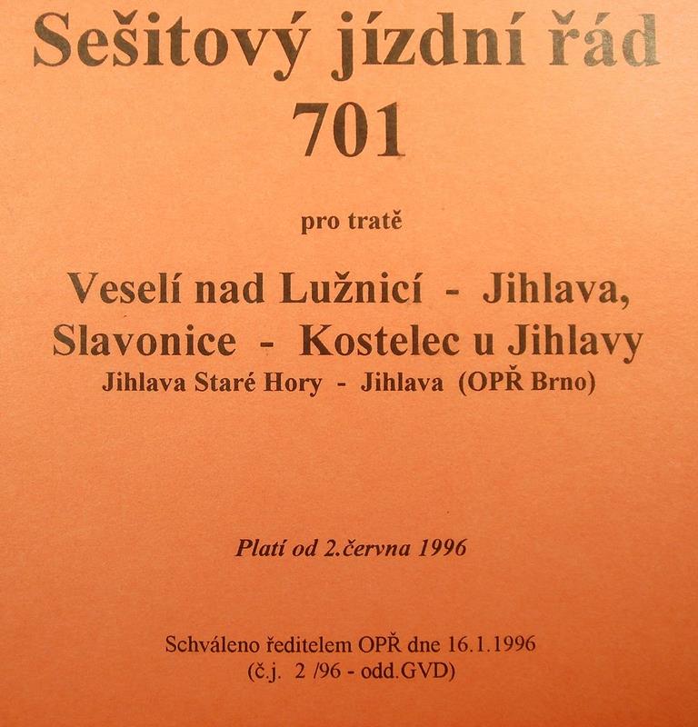 Sešitový jízdní řád 701 (1996)