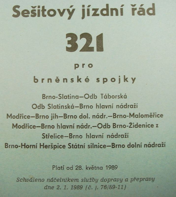 Sešitový jízdní řád 321 (1989)