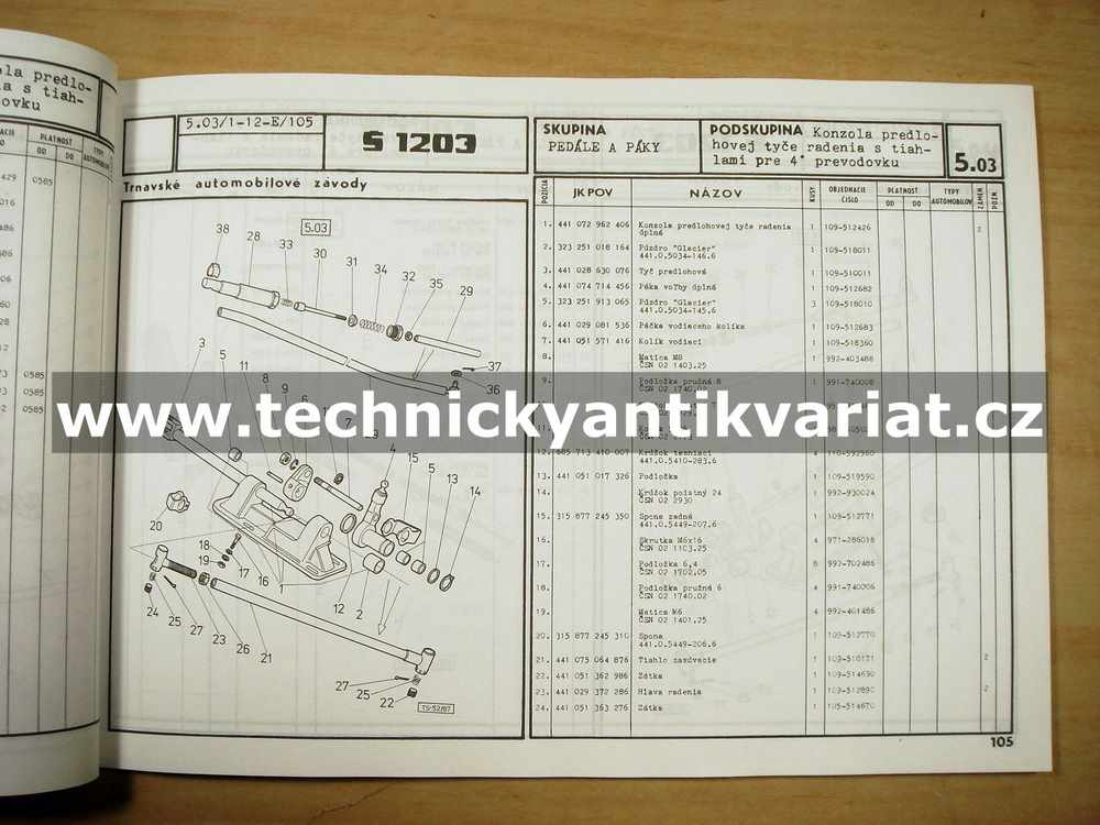 Škoda 1203 kombi, sanitní, skříňový, montážny, pohrebny, valníkový - katalog dielov (1990)