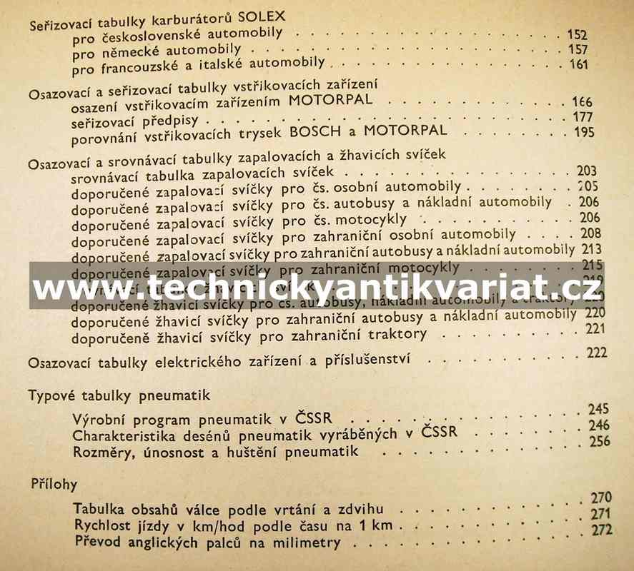 Srovnávací a typové tabulky motorových vozidel a příslušenství (1960)