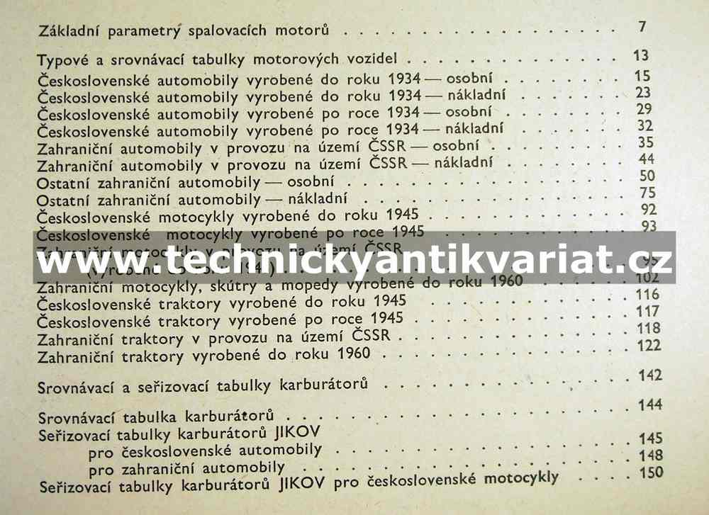 Srovnávací a typové tabulky motorových vozidel a příslušenství (1960)