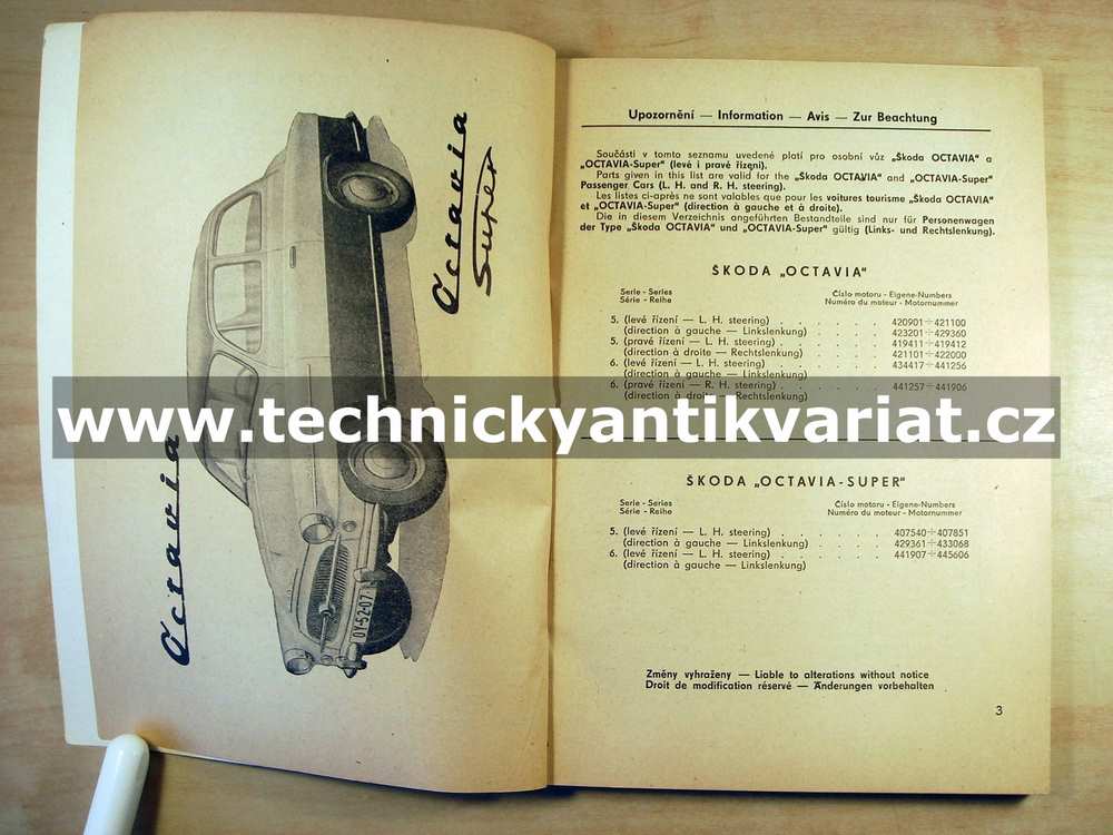 Škoda Octavia, Škoda Octavia Super - seznam náhradních dílů (1960)