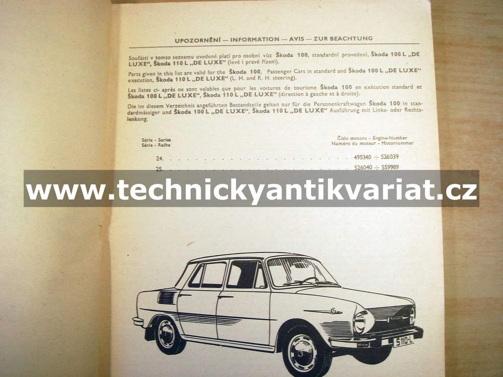 Škoda 100, 100L, 110L - seznam náhradních dílů (1970)