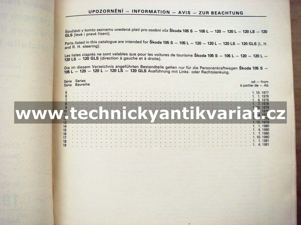 Škoda 105S, 105L, 120, 120L, 120LS, 120GLS - Seznam náhradních dílů (1979-81)