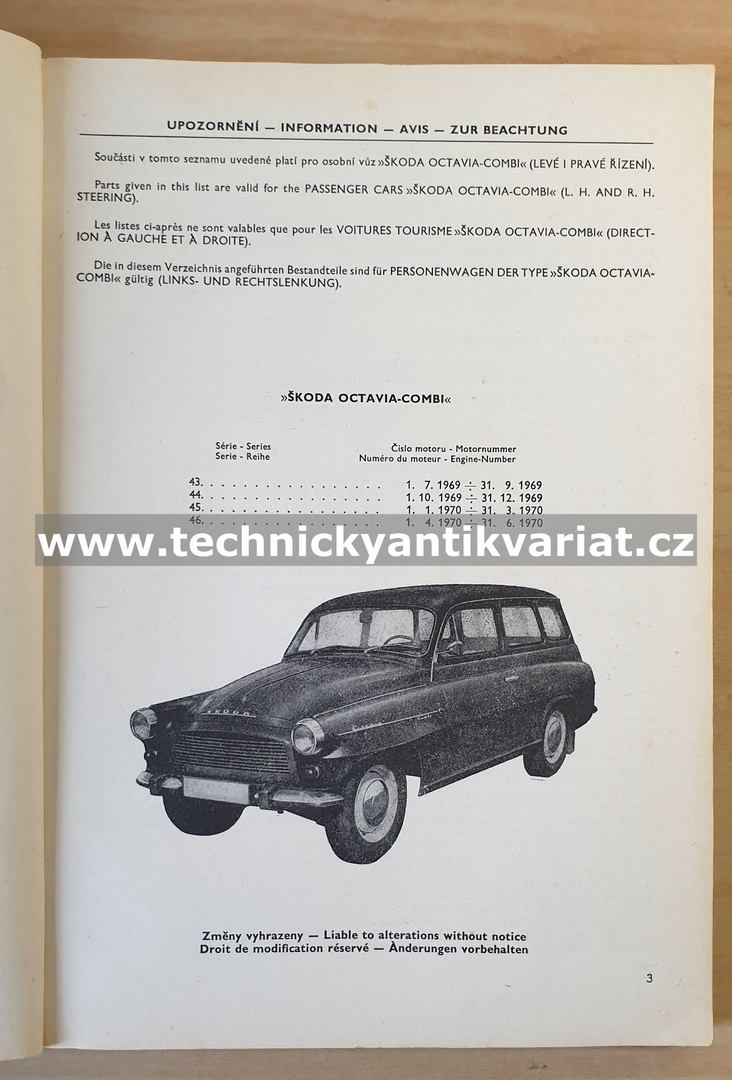 Škoda Octavia Combi - seznam náhradních dílů (1969-1970)