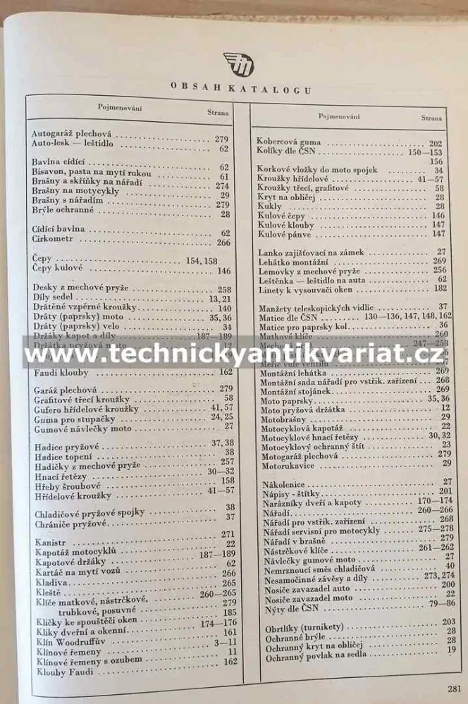 Katalog výzbroje a výstroje motorových vozidel IV. (1958)