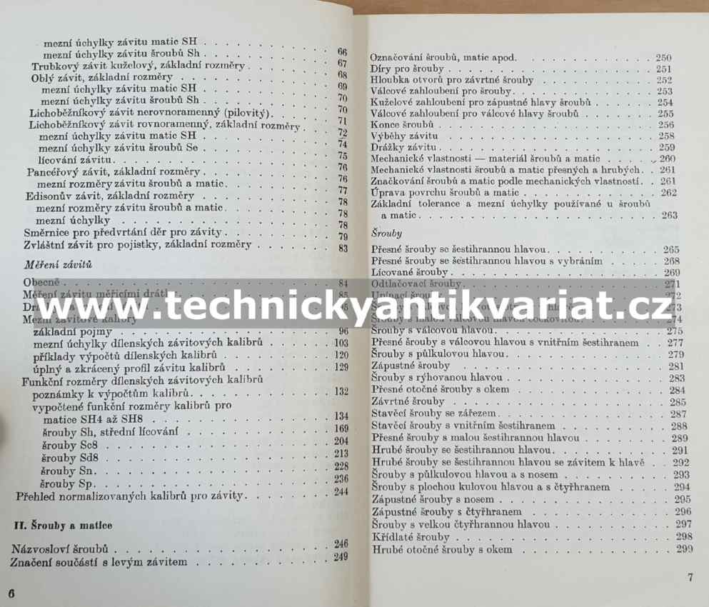 Tabulky normalizovaných závitů a šroubů - Seidler, Kolář (1967)
