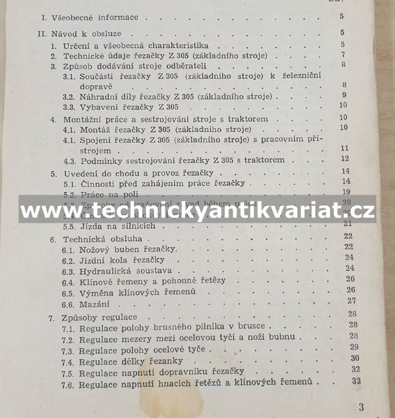 Polní řezačka přívěsná Z305 - návod, katalog (1974)
