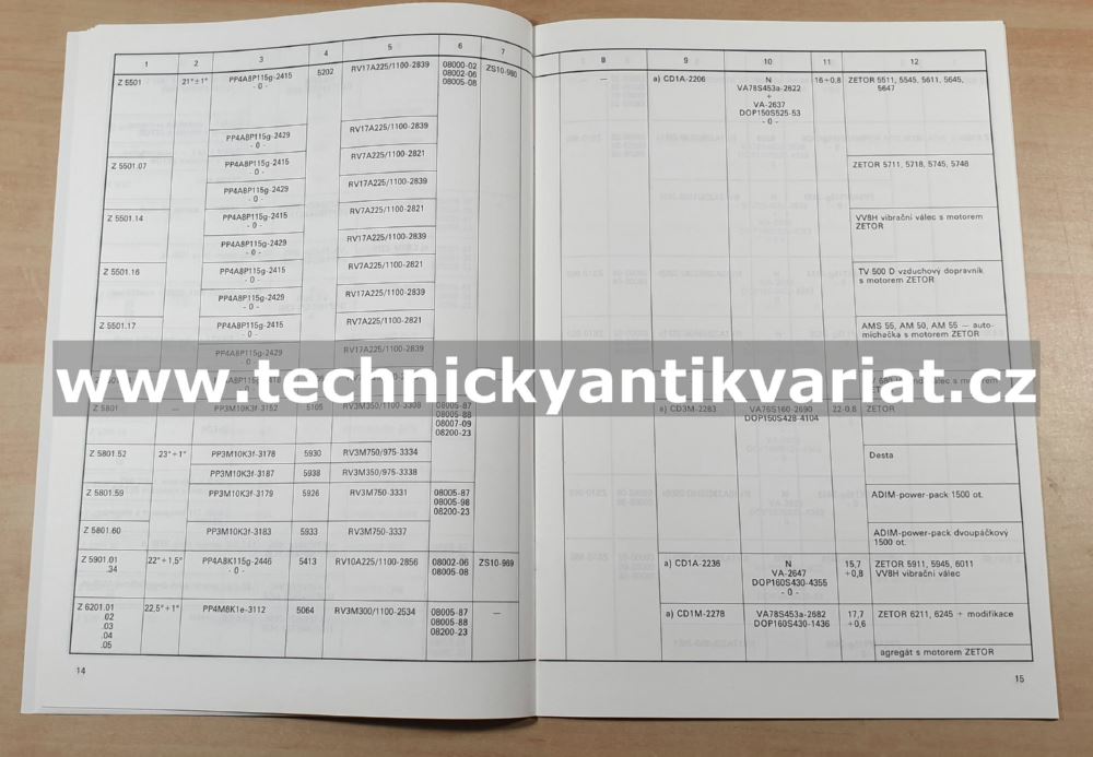 Zetor osazovací tabulky vstřikovacího zařízení pro motory (1995)