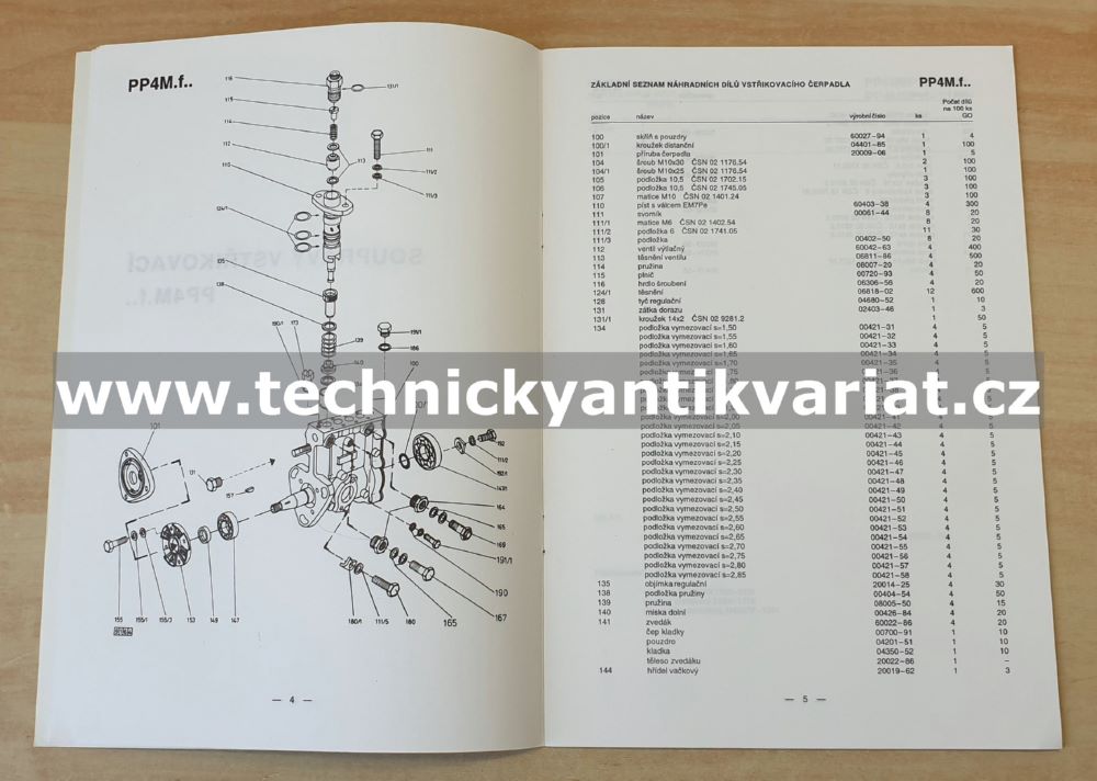 Avia vstřikovací zařízení typu M.f - seznam náhradních dílů (1993)