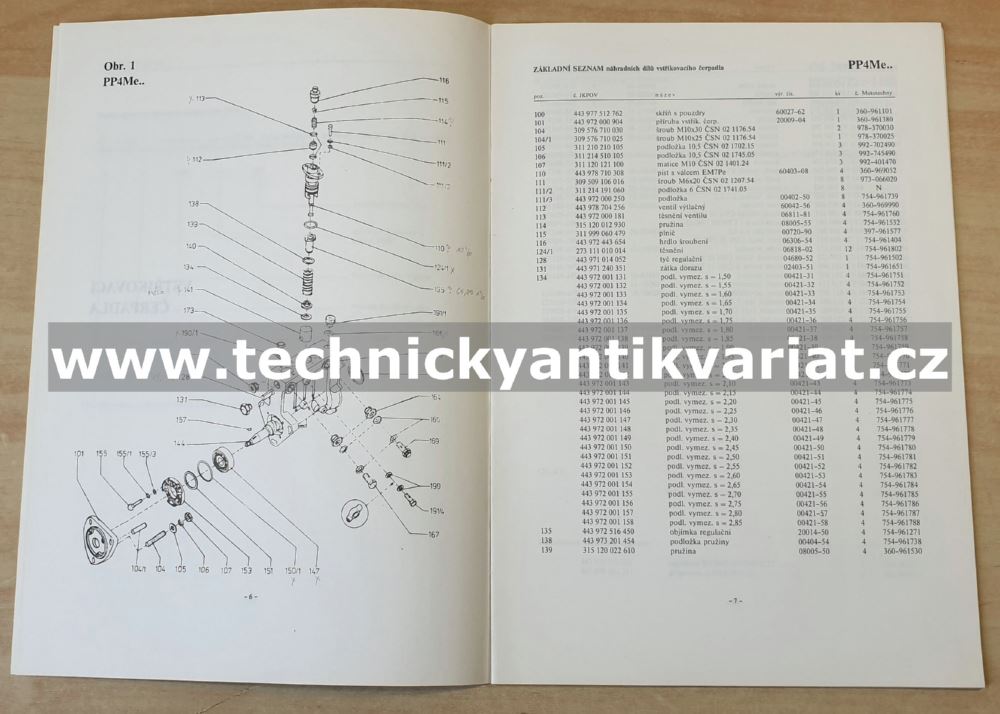 Avia vstřikovací zařízení typu M.e - seznam náhradních dílů (1992)