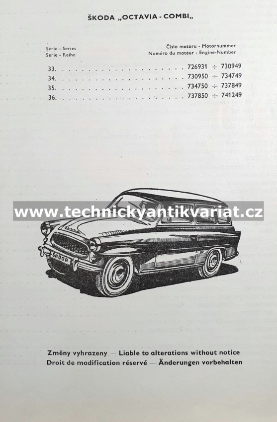 Škoda Octavia Combi - seznam náhradních dílů (1967)