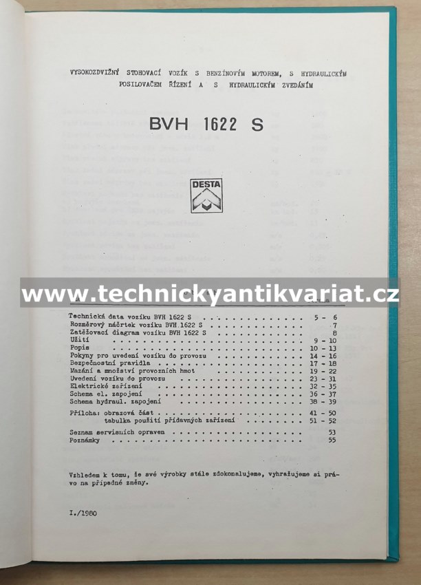 DESTA BVH 1622 S - návod k obsluze a údržbě (1980)