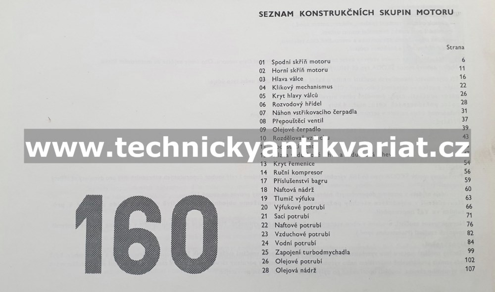 Škoda 160 naftový motor - katalog součástí