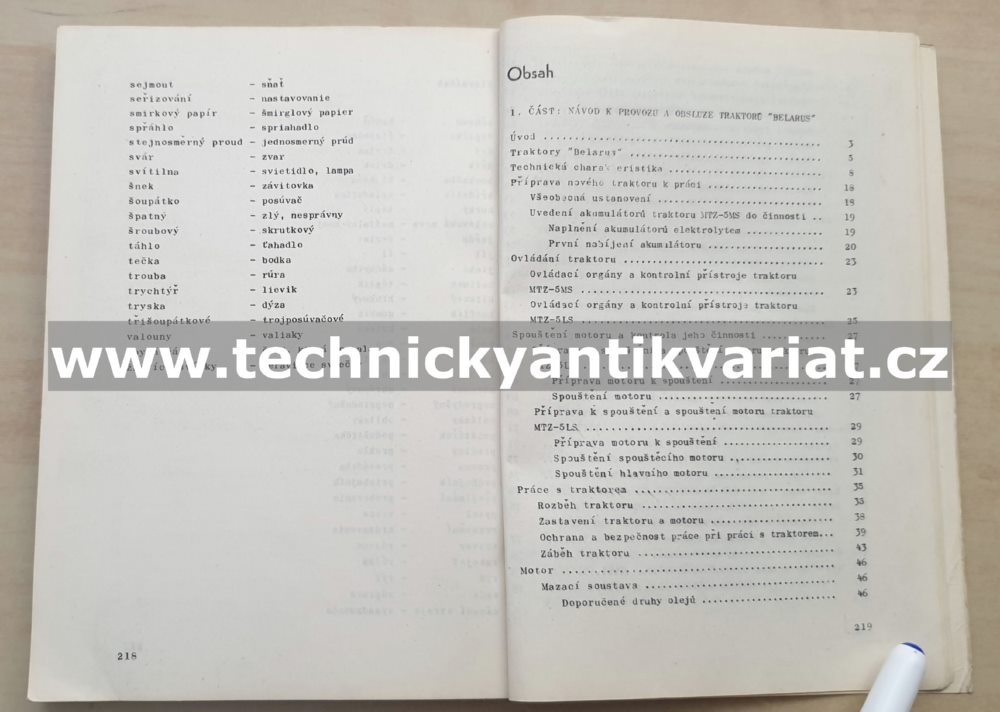 Traktor Bělarus s hydraulickým rypadlem E-1514 - návod k obsluze (pouze text) (1969)