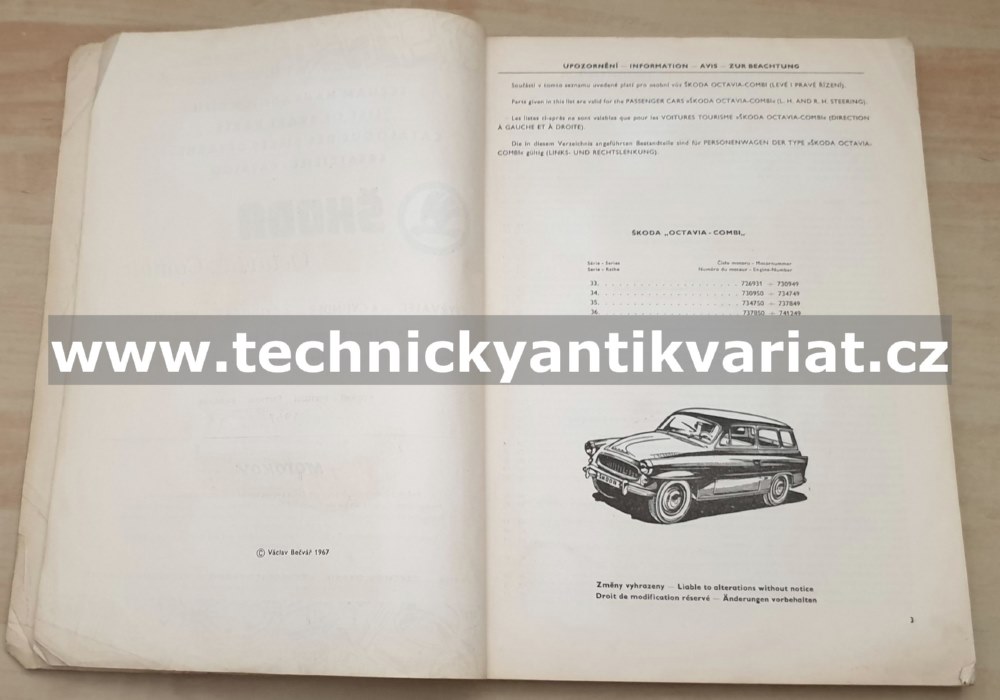 Škoda Octavia Combi - seznam náhradních dílů (1967)